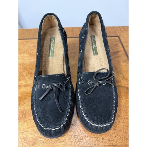 Eddie Bauer Shoes - Vtg Y2K Eddie Bauer Women’s 9 Black Suede Wedge Heel Moccasins Loafers